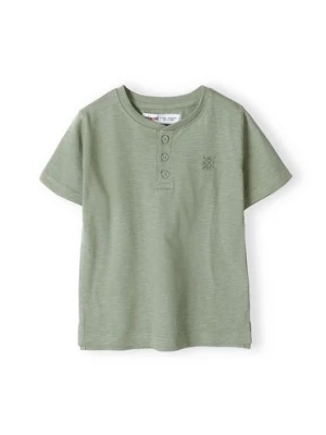 Koszulka bawełniana chłopięca z ozdobnymi guzikami khaki Minoti