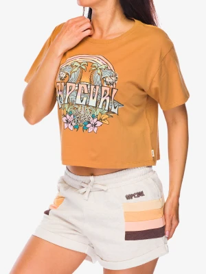 Koszulka bawełniana damska Rip Curl Block Party Crop Tee - light brown