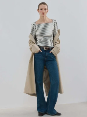 Koszulka bawełniana z dekoltem w łódkę złamana biel - Kobieta - - MANGO