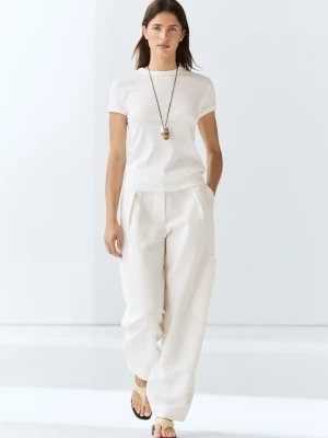 Koszulka Bawełniana Z Krótkim Rękawem - Biały Złamany - Massimo Dutti - Female