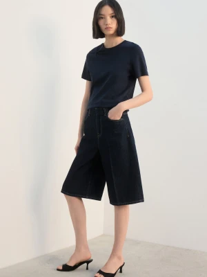 Koszulka bawełniana z marszczeniem granatowy - Kobieta - - MANGO