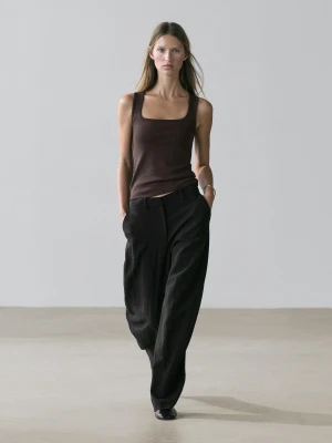 Koszulka Bez Rękawów Z Dekoltem Kwadratowym - Brązowy - - Massimo Dutti - Kobieta