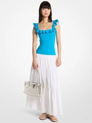 Koszulka bez rękawów z elastycznej prążkowanej wiskozy MICHAEL Michael Kors