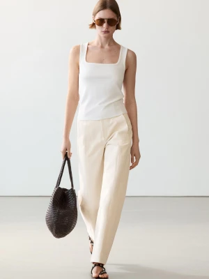 Zdjęcie produktu Koszulka Bez Rękawów Z Kwadratowym Dekoltem - Biały Złamany - - Massimo Dutti - Kobieta