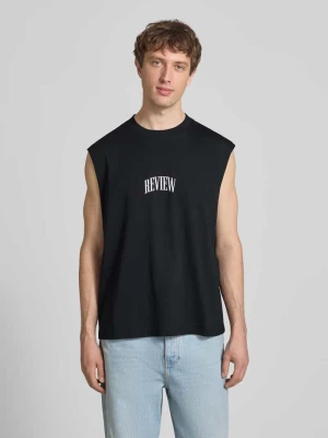 Koszulka bez rękawów z logo i okrągłym dekoltem REVIEW