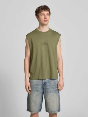 Koszulka bez rękawów z logo i okrągłym dekoltem REVIEW