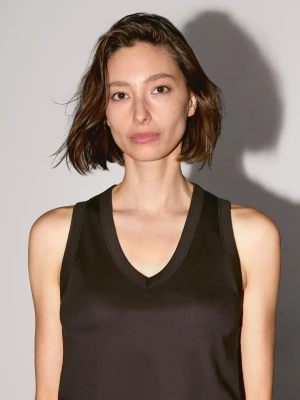 Koszulka Bez Rękawów Z Merceryzowanej Bawełny - Brązowy - - Massimo Dutti - Kobieta