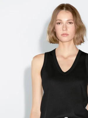Koszulka Bez Rękawów Z Merceryzowanej Bawełny - Czarny - - Massimo Dutti - Kobieta