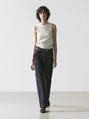 Koszulka Bez Rękawów Z Mieszanki Bawełny - Szary - - Massimo Dutti - Kobieta