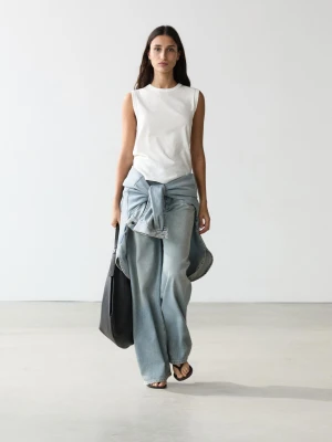 Zdjęcie produktu Koszulka Bez Rękawów Z Mieszanki Lnu - Biały Złamany - - Massimo Dutti - Kobieta