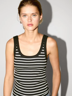 Koszulka Bez Rękawów Z Nadrukiem W Paski - Czarny - - Massimo Dutti - Kobieta