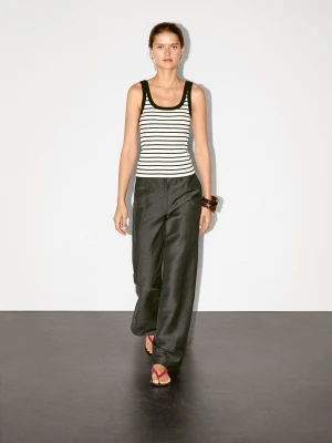 Koszulka Bez Rękawów Z Nadrukiem W Paski - Surowy - - Massimo Dutti - Kobieta