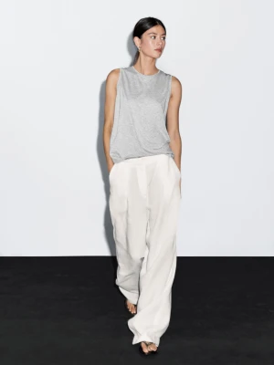 Koszulka Bez Rękawów Z Okrągłym Dekoltem - Szary - - Massimo Dutti - Kobieta