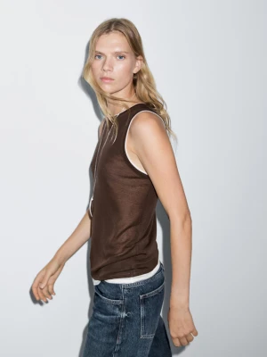 Koszulka Bez Rękawów Z Podwójnym Obszyciem - Brązowy - - Massimo Dutti - Kobieta