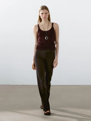 Koszulka Bez Rękawów Ze 100% Bawełnianej Dzianiny - Niebieski - - Massimo Dutti - Kobieta