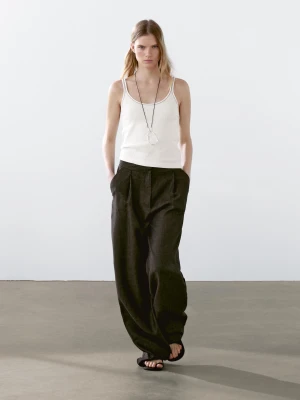 Koszulka Bez Rękawów Ze 100% Bawełnianej Dzianiny - Surowy - - Massimo Dutti - Kobieta