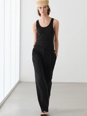 Koszulka Bez Rękawów Ze 100% Bawełny - Czarny - Massimo Dutti - Female