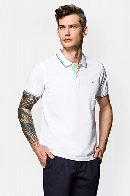 Koszulka Polo Bawełniana Biała Adrian Lancerto