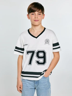 Koszulka chłopięca z nadrukiem w stylu college biała Kiker 100 BIG STAR