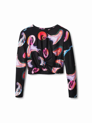 Koszulka cropped fantazyjny nadruk Desigual