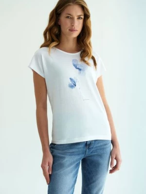 Koszulka damska biała z kwiatowym wzorem - Greenpoint