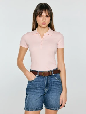 Koszulka damska polo slim z subtelnym haftem różowa Rafaela 601 BIG STAR