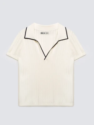 Koszulka damska polo z kontrastowym wykoŅczeniem biała Micka 100 BIG STAR