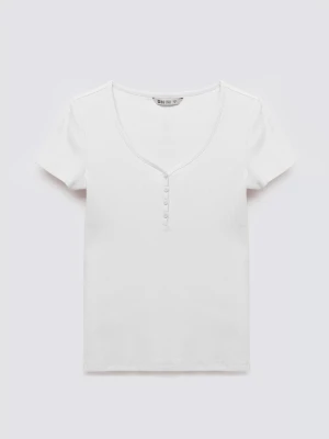 Koszulka damska slim w prążek biała Minsa 100 BIG STAR