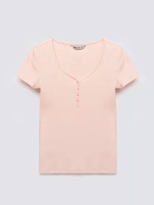 Koszulka damska slim w prążek różowa Minsa 600 BIG STAR