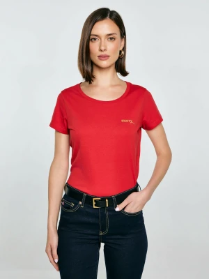 Koszulka damska z brokatowym nadrukiem czerwona Merra 603 BIG STAR