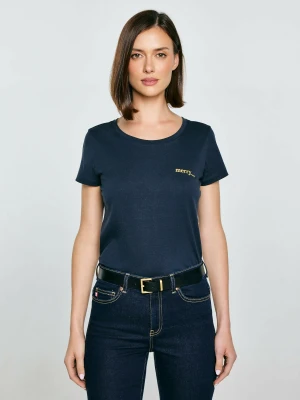 Koszulka damska z brokatowym nadrukiem granatowa Merra 403 BIG STAR