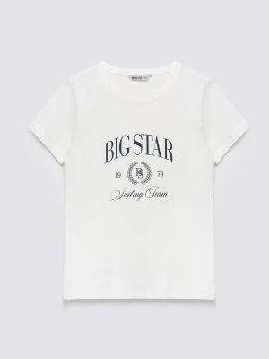 Koszulka damska z kontrastowym nadrukiem biała Ratta 100 BIG STAR