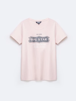 Koszulka damska z nadrukiem na piersi z kolekcji Authentic różowa Rissmelna 600 BIG STAR