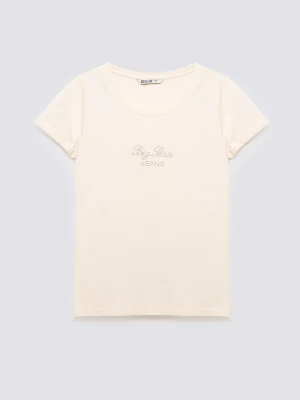 Koszulka damska z napisem z cyrkonii kremowa Malvina 103 BIG STAR