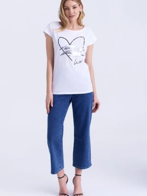 Koszulka damska z sercem z cekinami biała Greenpoint