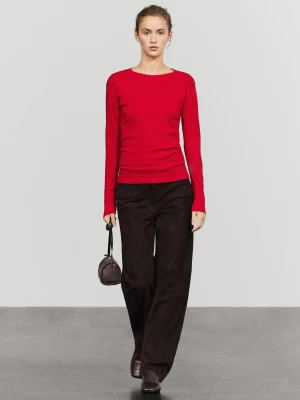 Koszulka, Długi Rękaw, Detal Przy Mankiecie - Czerwony - Massimo Dutti - Female
