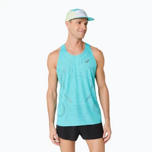 Koszulka do biegania męska ASICS Metarun Singlet energy aqua Niebieski