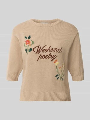 Koszulka dzianinowa o kroju regular fit z mieszanka bawełny model 'FIACRE' Weekend Max Mara Piaskowy
