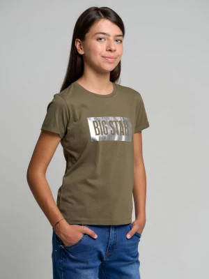 Koszulka dziewczęca z opalizującym nadrukiem khaki Oneidaska 303 BIG STAR