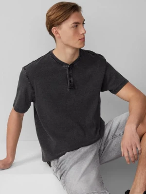 Koszulka Henley z prążkowaną strukturą QS czarny
