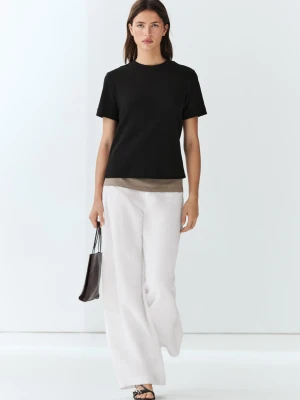 Koszulka Interlock Z Krótkim Rękawem - Czarny - Massimo Dutti - Female