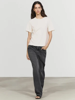 Koszulka Interlock Z Krótkim Rękawem - Surowy - Massimo Dutti - Female