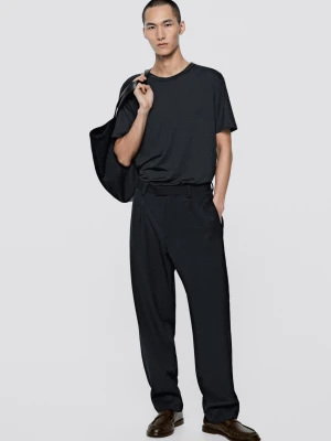 Koszulka, Krótki Rękaw, 100% Wełna – Limited Edition - Granatowy - Massimo Dutti - Male