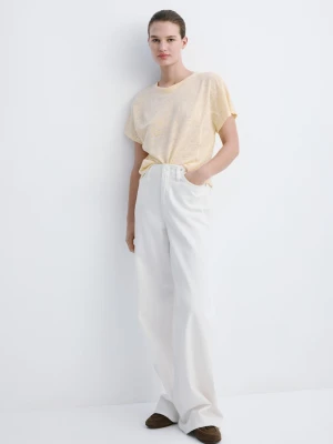 Koszulka lniana z krótkimi rękawami waniliowy - Kobieta - - MANGO