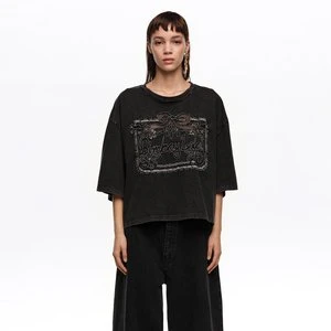 Koszulka maxi logo haft angielski czarna efekt sprania BIMBA Y LOLA