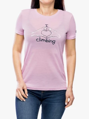 Koszulka merino damska Super.natural I Love Climbing Tee - mauve mist/b.berry/nat wht