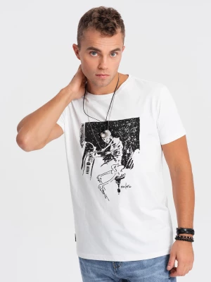 Koszulka męska bawełniana z nadrukiem - biała V1 OM-TSPT-0159
 -                                    M