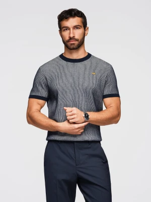 Koszulka męska bawełniana ze strukturalnej dzianiny - granatowa V2 - Rozmiar: XXL Ombre Clothing