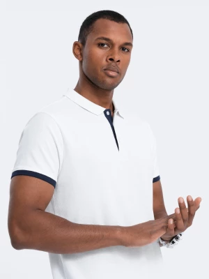 Bawełniana męska koszulka polo z kontrastowymi wykończeniami – biała V1 OM-POSS-0113
 -                                    M