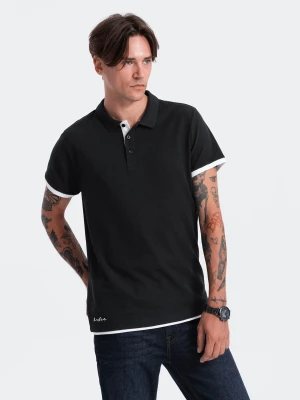 Bawełniana męska koszulka polo z kontrastowymi wykończeniami – czarna V8 OM-POSS-0113
 -                                    L